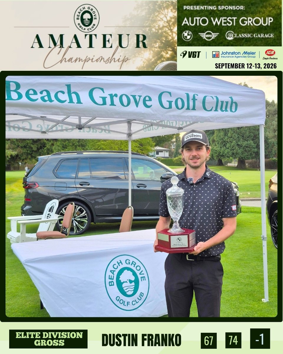 VanGolfTour's tweet photo. Congrats to the 2026 Beach Grove Amateur champions! 🏆
Gross: Dustin Franko (-1)
Net: Tatsuya Yamamoto (-5)
Senior: James Michael Zalusky (+11)
Presented by Auto West Group.
#VGT #BCGolf https://t.co/Dn7qYUOJcT