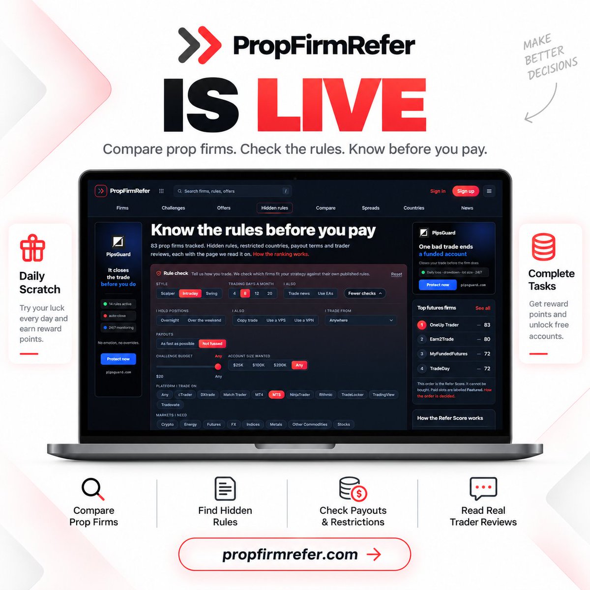 propfirmrefer's tweet photo. Choosing a prop firm? Do your research first. 👀

Compare firms, check the rules and see what really matters before you pay.

https://t.co/MGptYWegpn https://t.co/iV2fpleeHb