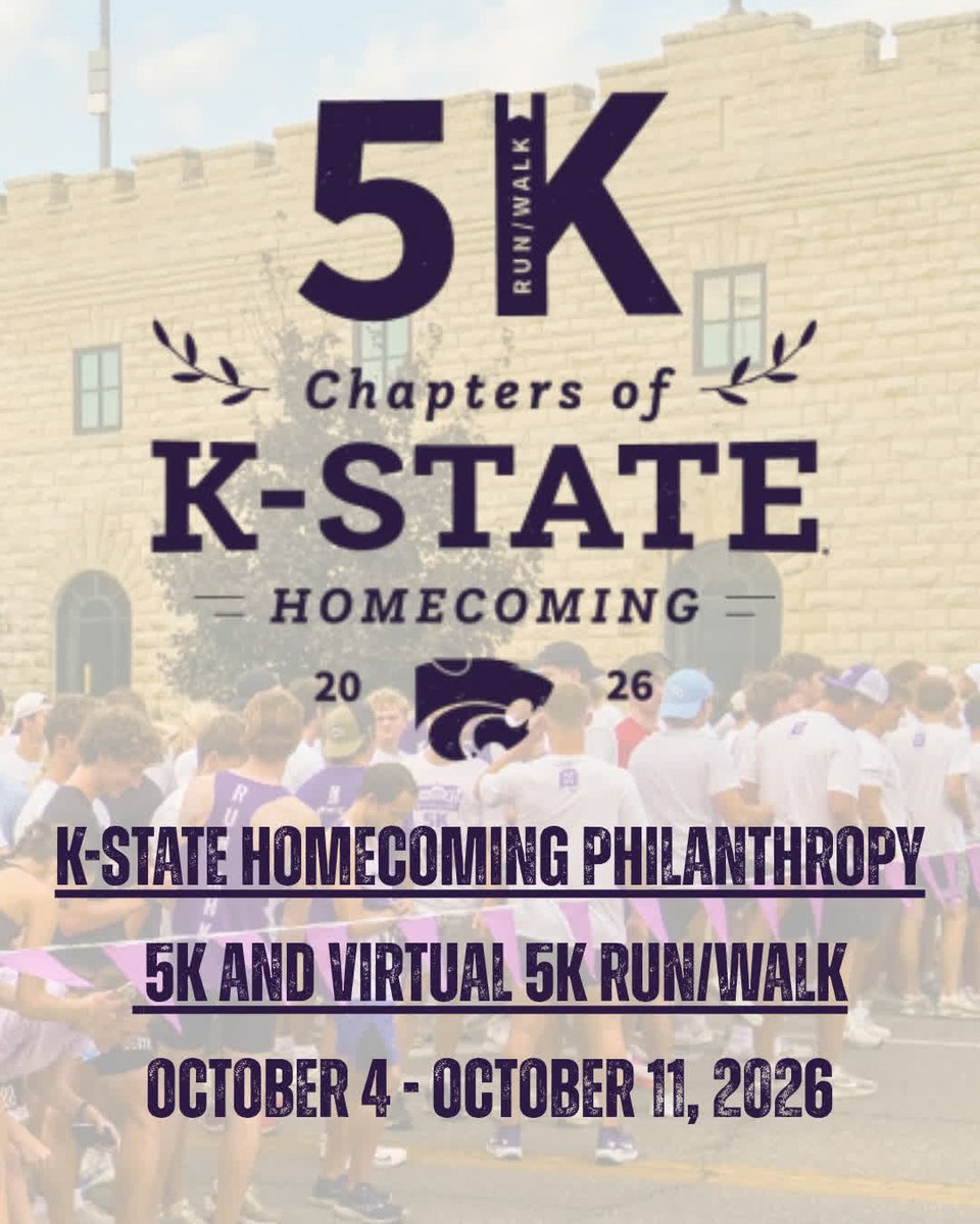 VisitMHK's tweet photo. Join fellow Wildcats for the 2026 K-State Homecoming 5K! Whether you participate in person or virtually, you'll celebrate Homecoming while supporting a great cause.

This year's Homecoming 5K supports Flint Hills Breadbasket, the primary food assistance organization serving M.... https://t.co/aJwfcU0V33