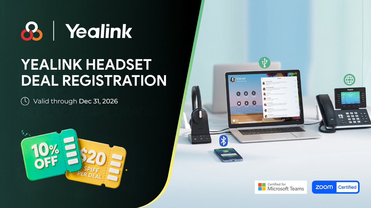 888Voip's tweet photo. Now through December 31, 2026, partners can score exclusive discounts and SPIFFs on qualifying Yealink headset deals. Please contact your sales rep today to recommend the right headsets and to confirm that you qualify.

#UnifiedCommunications #VoIP https://t.co/pyaLKglbvd