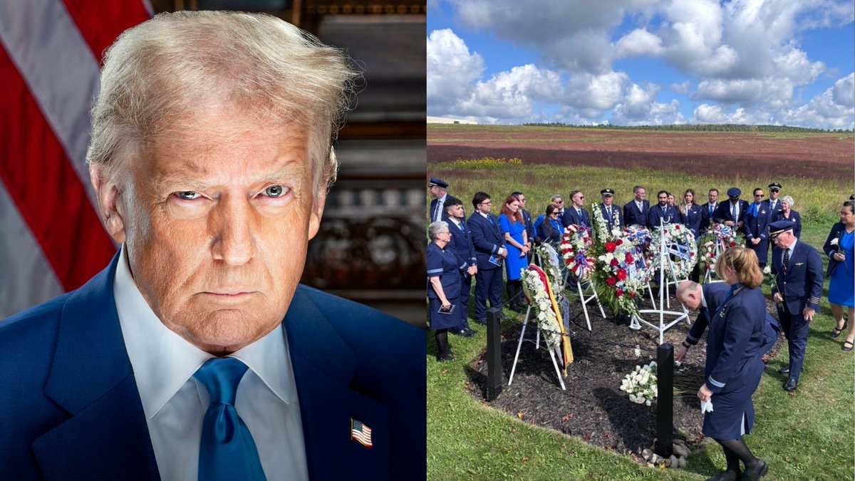 HQNewsNow's tweet photo. The 9/11 Flight 93 Memorial reportedly changed the time of their ceremony to accommodate a visit from Trump or Vance, but neither of them showed up.

Trump traveled to a golf tournament instead. https://t.co/SVhVbLaY6s