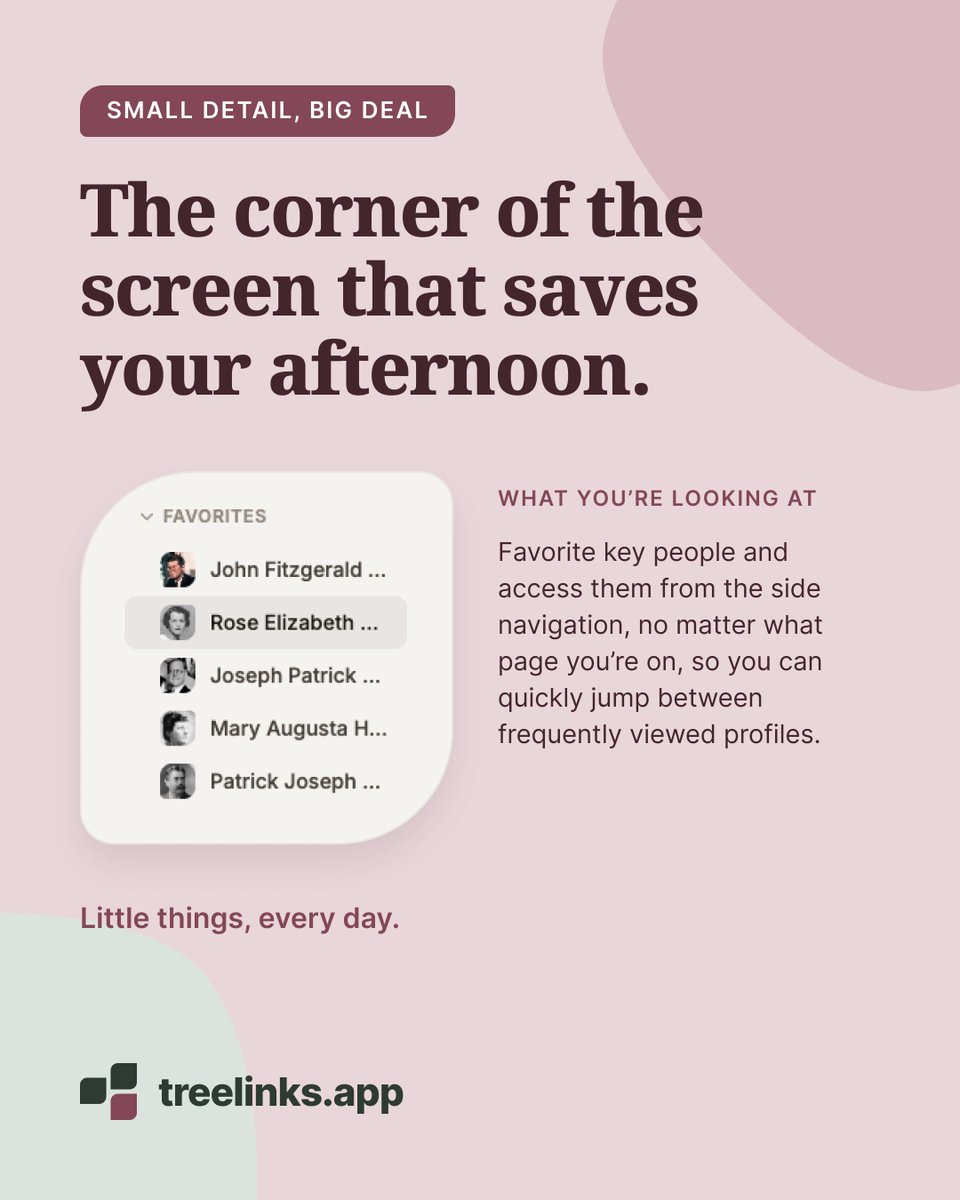 treelinksapp's tweet photo. Tiny feature. Huge sanity saver.

TreeLinks lets you favorite key people and jump back to them from the side navigation, no matter where you are in your research. So when you are bouncing between a grandparent, their parents, a spouse, a sibling, and that one mystery person... https://t.co/QBLXoMLlOc