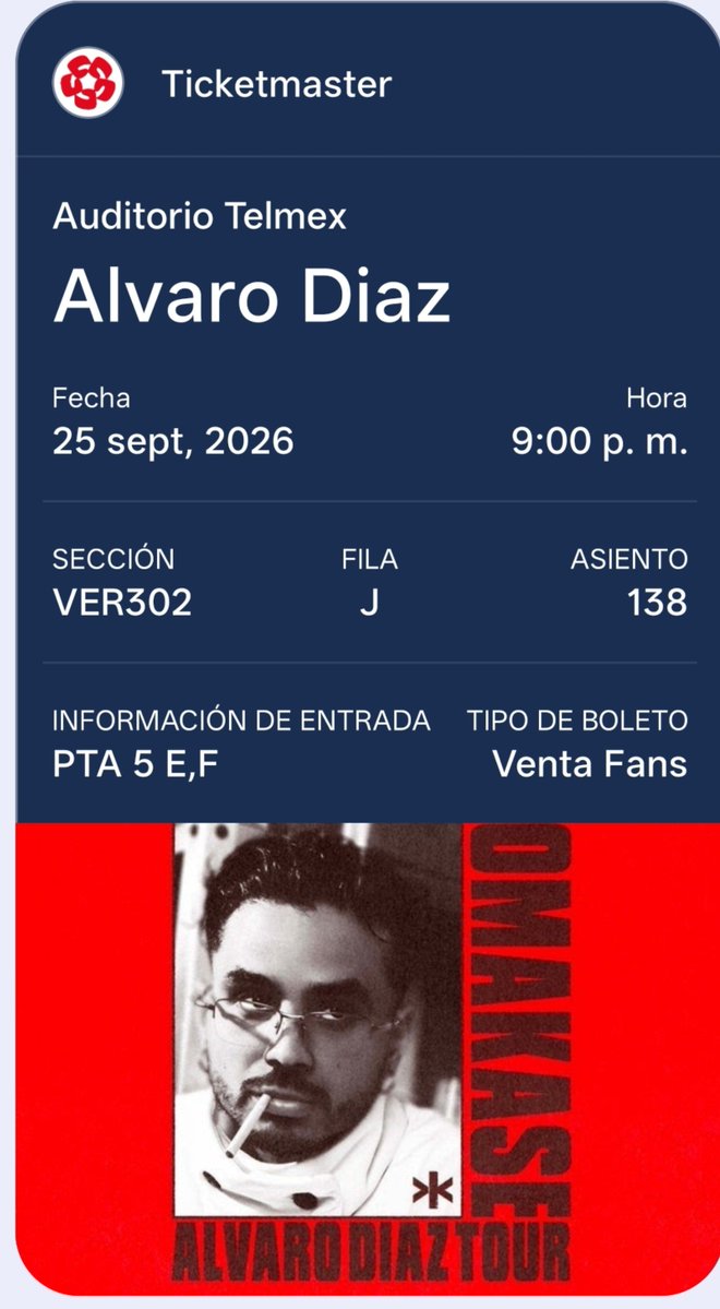 EmiRV_15's tweet photo. Vendo boleto para Álvaro Diaz en Guadalajara el 25 de Sep. A precio original. @mx_tickets https://t.co/c1lV9R9emm