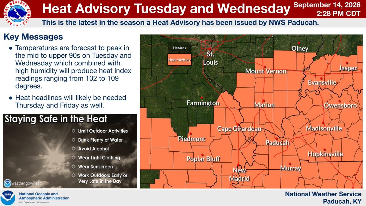 Graphic has a map showing the heat advisory in effect across our area.