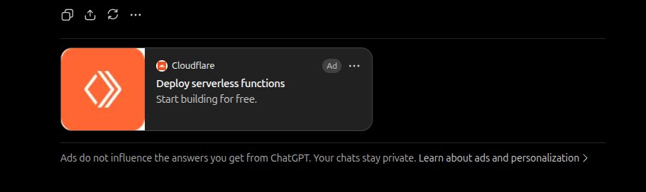 Sujaltwts's tweet photo. Got my first chatgpt ad... https://t.co/wqf9SXj9FF