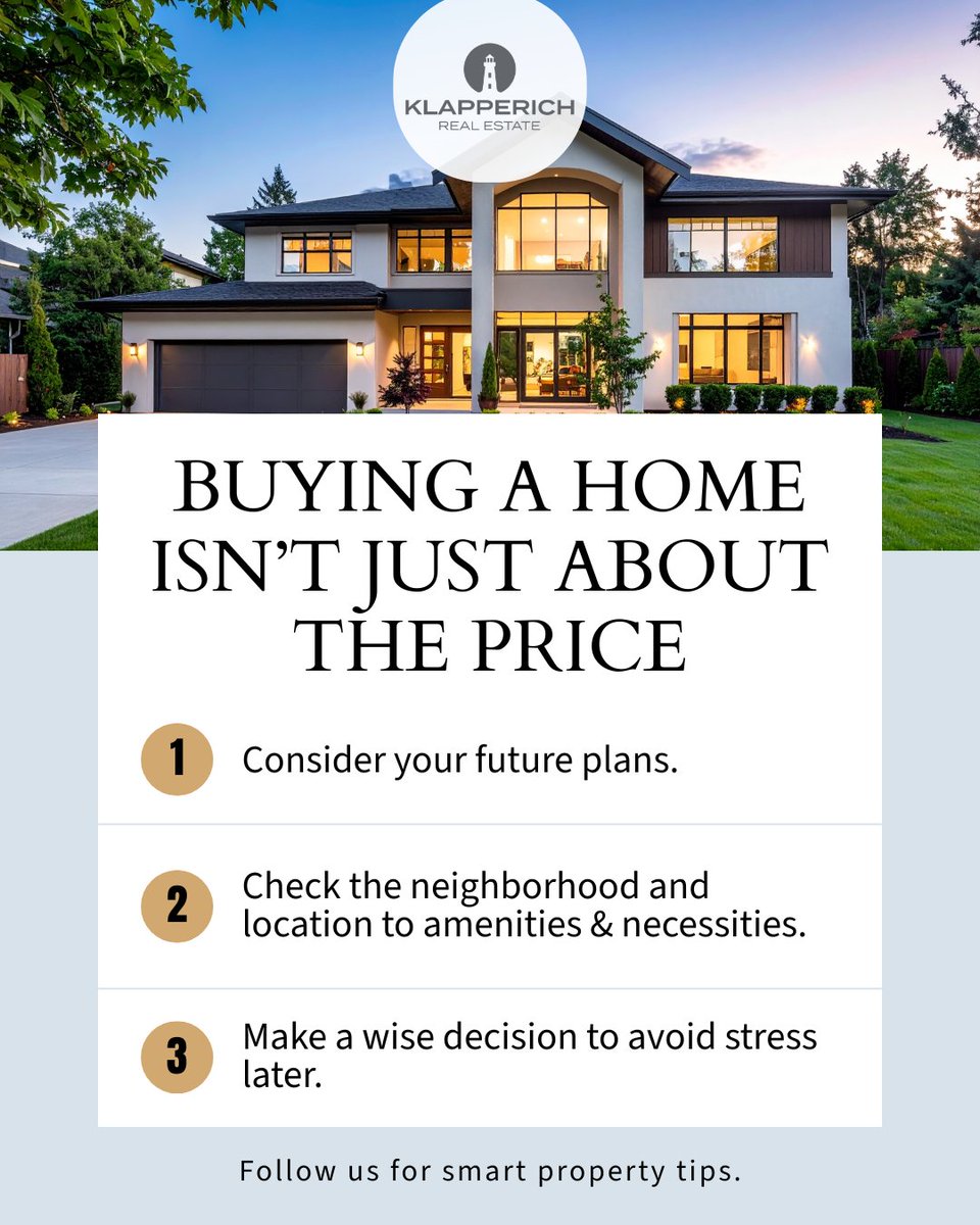 Klapperich_RE's tweet photo. #Buyingahome extends beyond mere cost considerations. It involves establishing roots, building a family, retiring in your dream home, and so much more. Prudent planning is essential. Make an informed decision now to mitigate potential stress in the future.
#homebuyingtips https://t.co/xbuGVsWH6r
