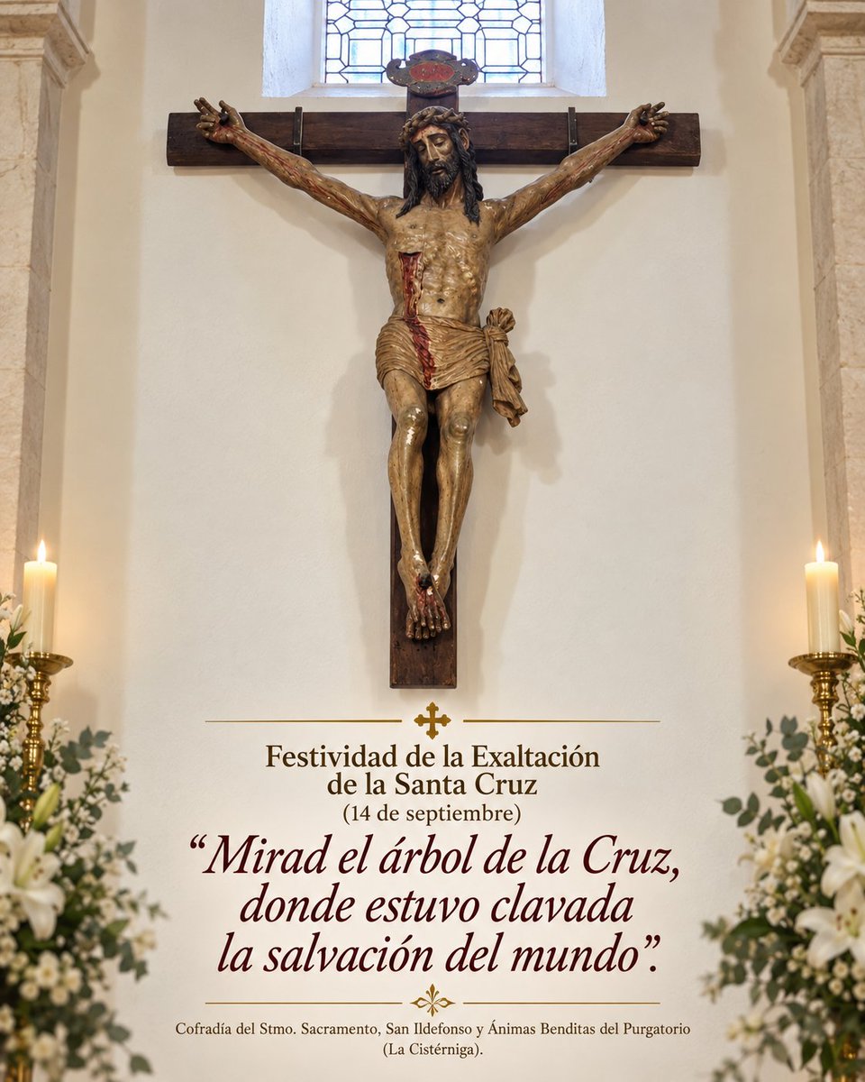 SIldefonCister's tweet photo. Celebramos con gozo una jornada muy especial: la Festividad de la #ExaltaciónDeLaSantaCruz. En este día acudimos a venerar el Santo Madero, donde el Señor entregó su vida por nuestra salvación. ¡Feliz día de la #SantaCruz! #LaCistérniga https://t.co/BJwr0NS2LM