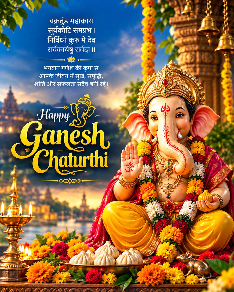 ChandraPrak_ash's tweet photo. 🙏 Ganpati Bappa Morya! 🙏

May Lord Ganesha bless you with wisdom, peace, prosperity, and success, and remove every obstacle on your journey.

🐘 Happy Ganesh Chaturthi! 🐘
🙏 May Lord Ganesha Bless You &amp; Your Family! 🙏

#GaneshChaturthi #GanpatiBappaMorya #LordGanesha https://t.co/JjJWjcd7S5