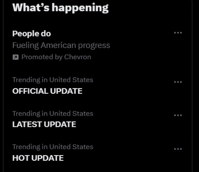 T0mcrown's tweet photo. OFFICIAL UPDATE 
Ahhh yes X and its totally organic real trending tab https://t.co/vFuEhbfYbE