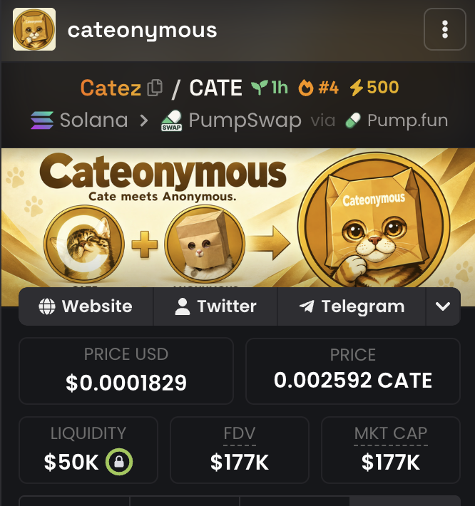 Cateonymous's tweet photo. HOLD $CATEZ. EARN $CATE.

100% of the trading fees we collect go back to holders as $CATE rewards.

Simply hold Cateonymous and earn your share.

https://t.co/KSFlqOnWrP https://t.co/nzxGa0VVsz