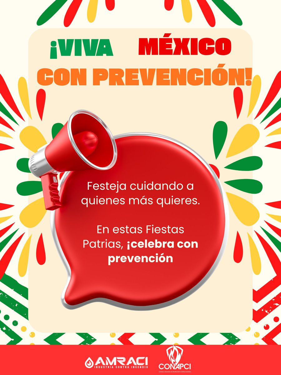 amracimx's tweet photo. 🇲🇽 ¡Que Viva México con prevención!
En AMRACI te invitamos a que celebren con prevención estas Fiestas Patrias ¡Que el fuego no apague ninguna vida! 🧯✨
#AMRACI #CONAPCI #QueElFuegoNoApagueNingunaVida https://t.co/IDa9BJwNFl