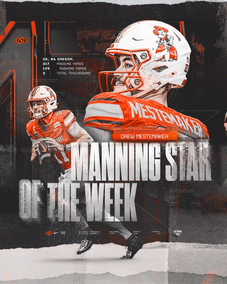 CowboyFB's tweet photo. .@DrewMestemaker has been named a Manning Star of The Week 🤠

• 317 yards passing, 3 total touchdowns, 109 yards rushing on the day https://t.co/C9P8zGjWmY