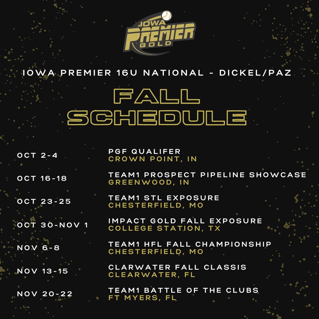 amatlock2028's tweet photo. Fall 2026 schedule!! 🥎

Iowa Premier 16U National (Dickel/Paz)

Ready to compete with my team, so excited to start the fall season!💪

@IowaPremierFP 🖤💛
@midwestpremiers @tagupSoftball @ExtraInningSB  @OliviaPazIPF https://t.co/ZYTIWry0SU