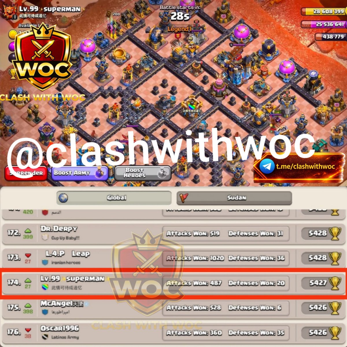 WOCxMeow's tweet photo. Global Rank #174
Lv.99 superman
Legend 1 base

Base Link:-👇🏻
https://t.co/dnAhjDldRI

#clashofclans https://t.co/nU31ewutcE