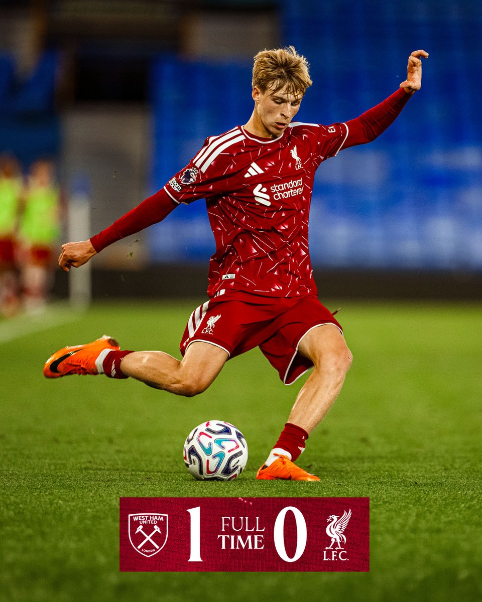 Full-time graphic for West Ham United U21s vs Liverpool U21s.
The final score is West Ham 1-0 Liverpool.