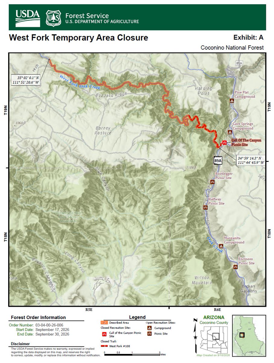 CoconinoNF's tweet photo. Oak Creek temporary closure lifts this week. West Fork remains closed until Oct. 1. More info at https://t.co/1VIGpzGCcS https://t.co/hyhChLQPc4