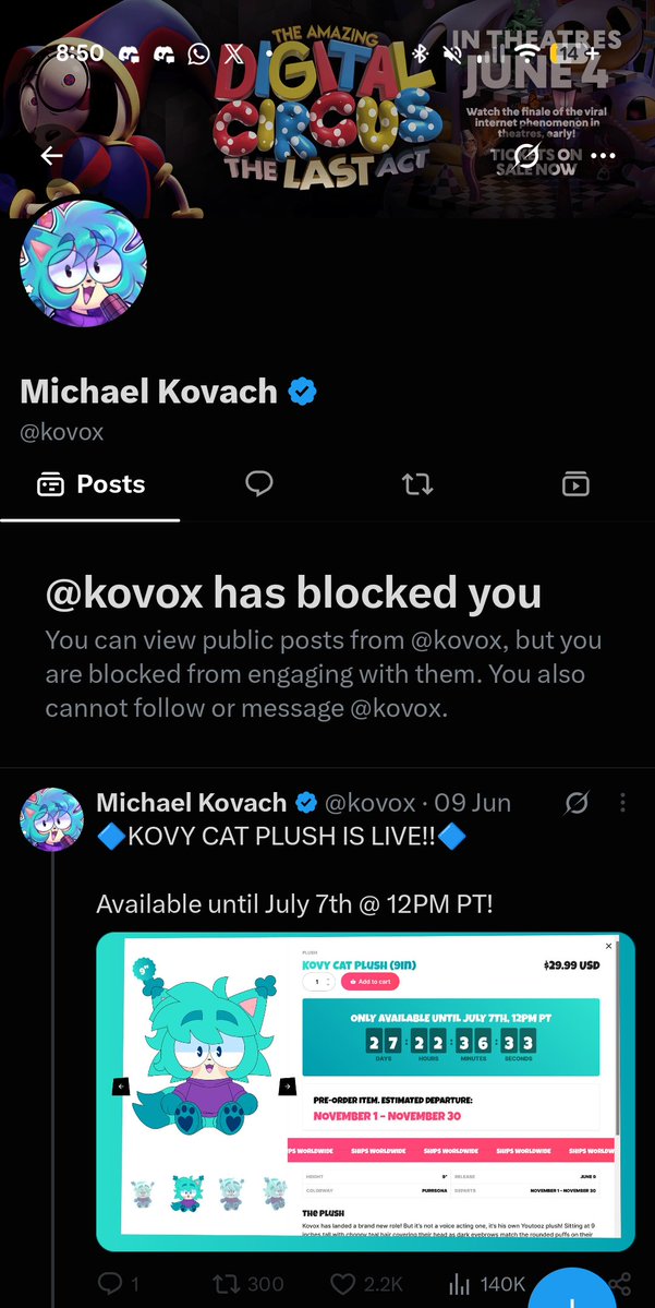 DOCTORYAPPER's tweet photo. as a zooble fictionkin, it just gives me immense pleasure &amp; euphoria that jaxs va blocked me #CouldntStandMe https://t.co/cLoch5Jddu