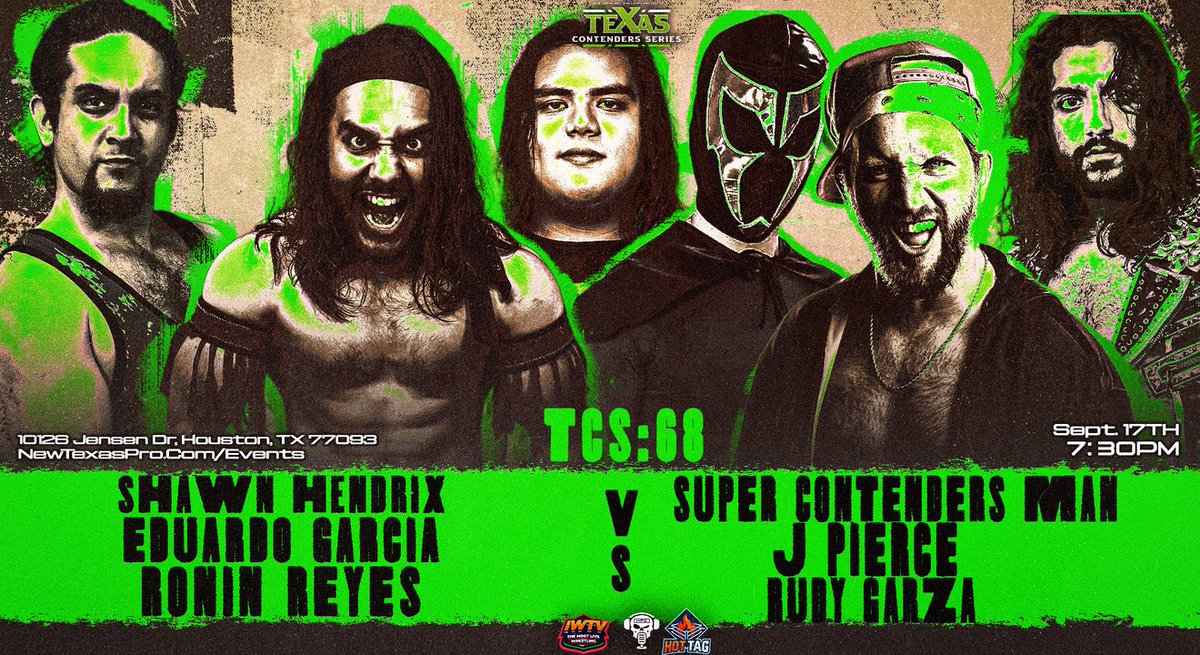texascontenders's tweet photo. ❗️MATCH ANNOUNCEMENT❗️

Six Man Tag Team Match:
The Meat Market vs Super Contenders Man, @Trabbit311 &amp; @rgmorningstar3 

Live on @indiewrestling &amp; YouTube 
Sponsored by @HPCBadGuys 

#TCS68 • 9/17 • 7:30PM
HPA2 • Houston

🎟️: https://t.co/5q9PT7aDah https://t.co/0MIbMalYHd