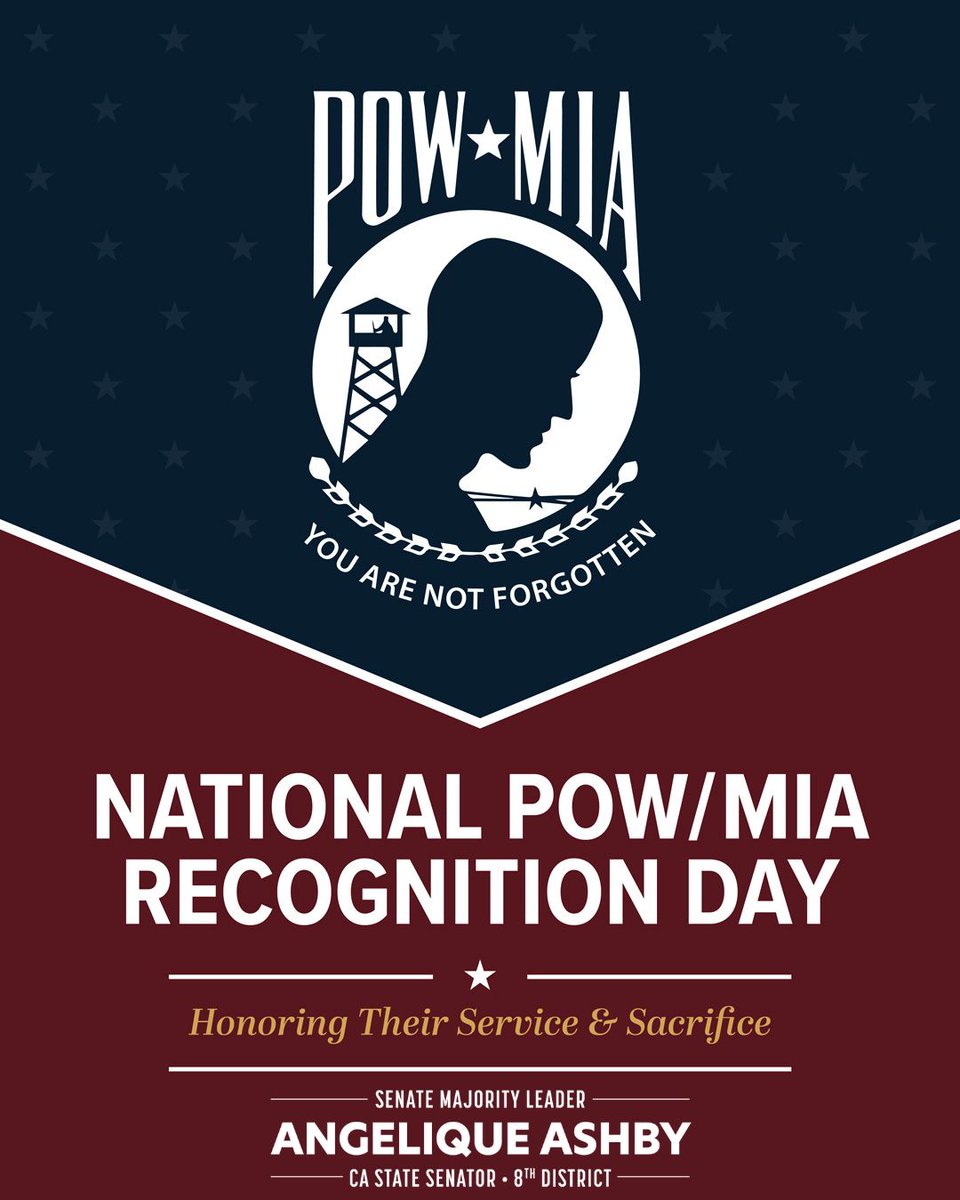 SenatorAshby's tweet photo. Today we honor American prisoners of war and remember the service members who remain missing in action. We are grateful for their service and sacrifice, and we stand with the families still waiting for answers.
#POWMIARecognitionDay https://t.co/CW56EZsS5t