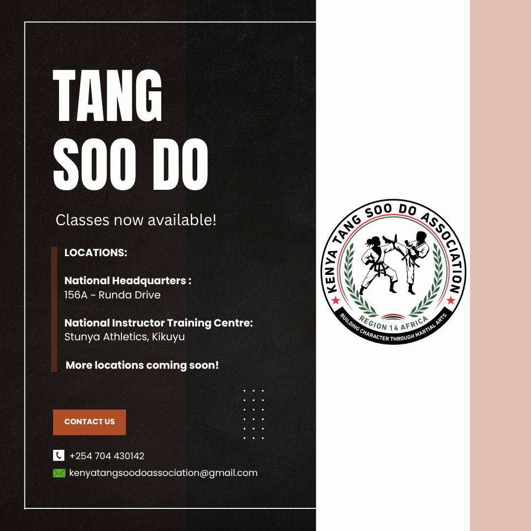 TangSooDoKenya's tweet photo. 🥋 Tang Soo Do classes are now available in Kenya! 🇰🇪
Train your body, sharpen your mind, and build character through martial arts.
📍 Runda &amp; Kikuyu
📞 +254 704 430142
More locations coming soon!
#TangSooDo #Kenya #MartialArts https://t.co/X8YTvKtR3R