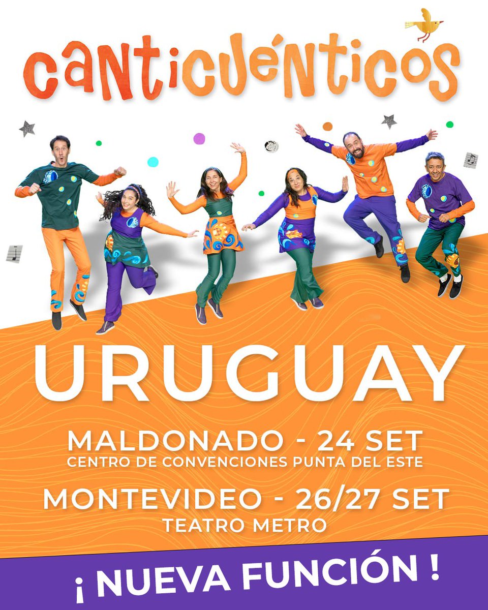 Canticuenticos's tweet photo. 🇺🇾 ¡Uruguay, falta muy poquito para encontrarnos! 

📍 Maldonado - Centro de Convenciones de Punta del Este
 ✨ 24/9 - 17.30hs

📍 Montevideo - Teatro Metro
 ✨ 26/9 - NUEVA FUNCIÓN 14.30hs
 ✨ 26/9  - 17.30hs
 ✨ 27/9  - 17.30hs

🎟️ https://t.co/lI0cfR34Wb https://t.co/ZCDuZTIwLu