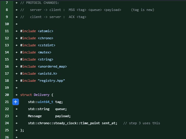 ContrastIsStark's tweet photo. Flux (C++ Message Broker) Update
Added delivery thread - For maintaining a unack table that stores all messages not acknowledged by the user and pushes them in front of the queue incase the consumer disconnects in which case the messages dont get lost and can be sent again https://t.co/wmIS8wvdVZ