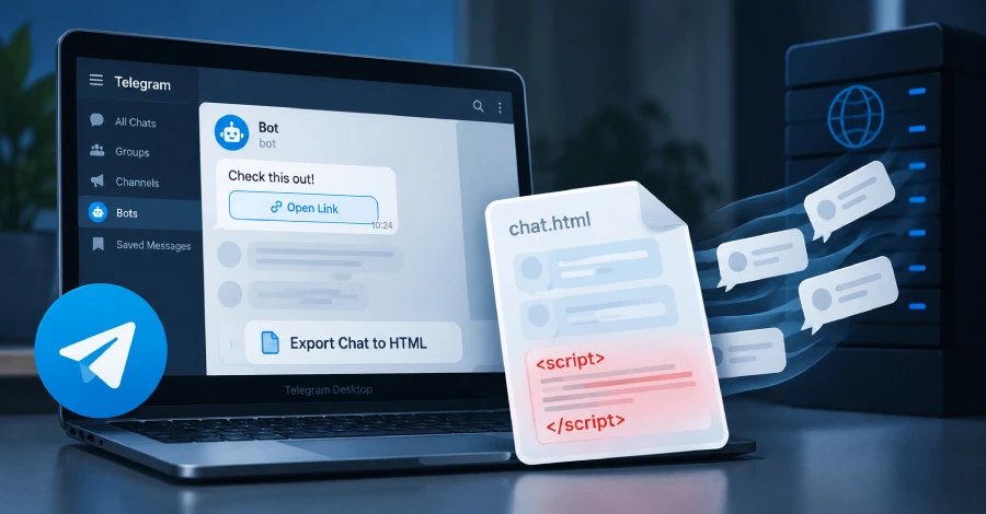 OffensiveLab's tweet photo. A flaw in Telegram Desktop let a bot's message plant hidden JavaScript inside chats that users exported to HTML files, security researchers at ExPatch said in a writeup published on September 12.

In Telegram, the message looked ordinary, with a link button, and the script ran only when someone opened the export file in a web browser. It could then copy every message in that file to an attacker-controlled server, or rewrite what the page displayed.

Telegram shipped a fix in July, but the app update does not update files exported with earlier versions, so old HTML exports can still carry the script.

Telegram Desktop, Telegram's app for Windows, macOS, and Linux, can save a single chat or all chats from an account as HTML pages that open in a browser. Bots can attach rows of buttons under their messages, which Telegram calls inline keyboards, and the bot chooses the text shown on each button.

Until the fix, the export code wrote that button text directly into the HTML page without escaping it, the researchers Denis Rostilov and Aleksander Rostilov found.

Escaping converts characters such as < so that a browser shows them as text instead of treating them as code, and the export applied it to message text, sender names, and other fields.

A bot could therefore put a script tag in a button's text, padded with invisible characters so that the button looked empty in the Telegram Desktop build they tested.
