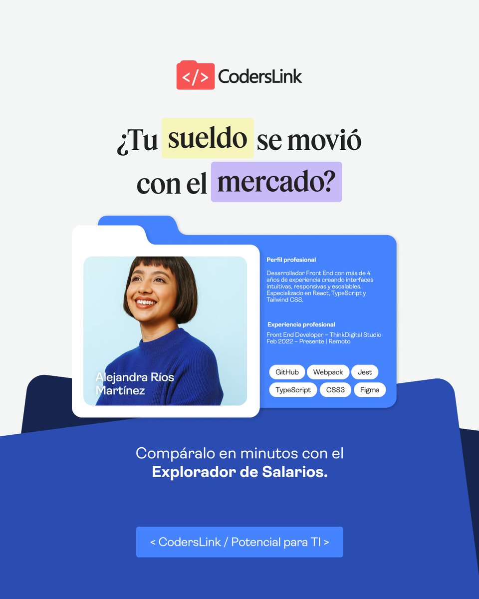 coderslink's tweet photo. Llevas dos años en el mismo puesto. ¿Tu sueldo se movió con el mercado, o se quedó donde estaba?

Con el Explorador de Salarios comparas tu sueldo real contra el mercado: tu stack, tu ciudad y tu nivel de inglés.

Compáralo aquí 👇
#CodersLink https://t.co/MHc4GF7BTi https://t.co/M8SBkWPIWc