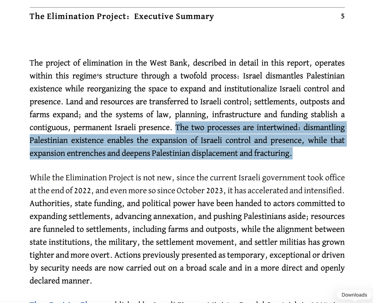 joshruebner's tweet photo. .@btselem's new report "The Elimination Project" is on point. Situating Israeli policies in a settler-colonial framework, it summarizes how Israel is trying to eliminate Palestinians from the West Bank. This is a cogent and damning indictment. Read it: https://t.co/saF0EuCAWl https://t.co/bEc86EHwXG