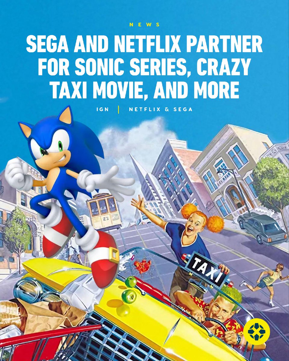 IGN's tweet photo. Netflix has announced three Sega video game adaptations: a live-action comedy Crazy Taxi movie, a new Sonic animated series, and an adaptation of RGG Studio's yet to be released Stranger Than Heaven. https://t.co/CikHCw7CBd https://t.co/GiI6XrM32W