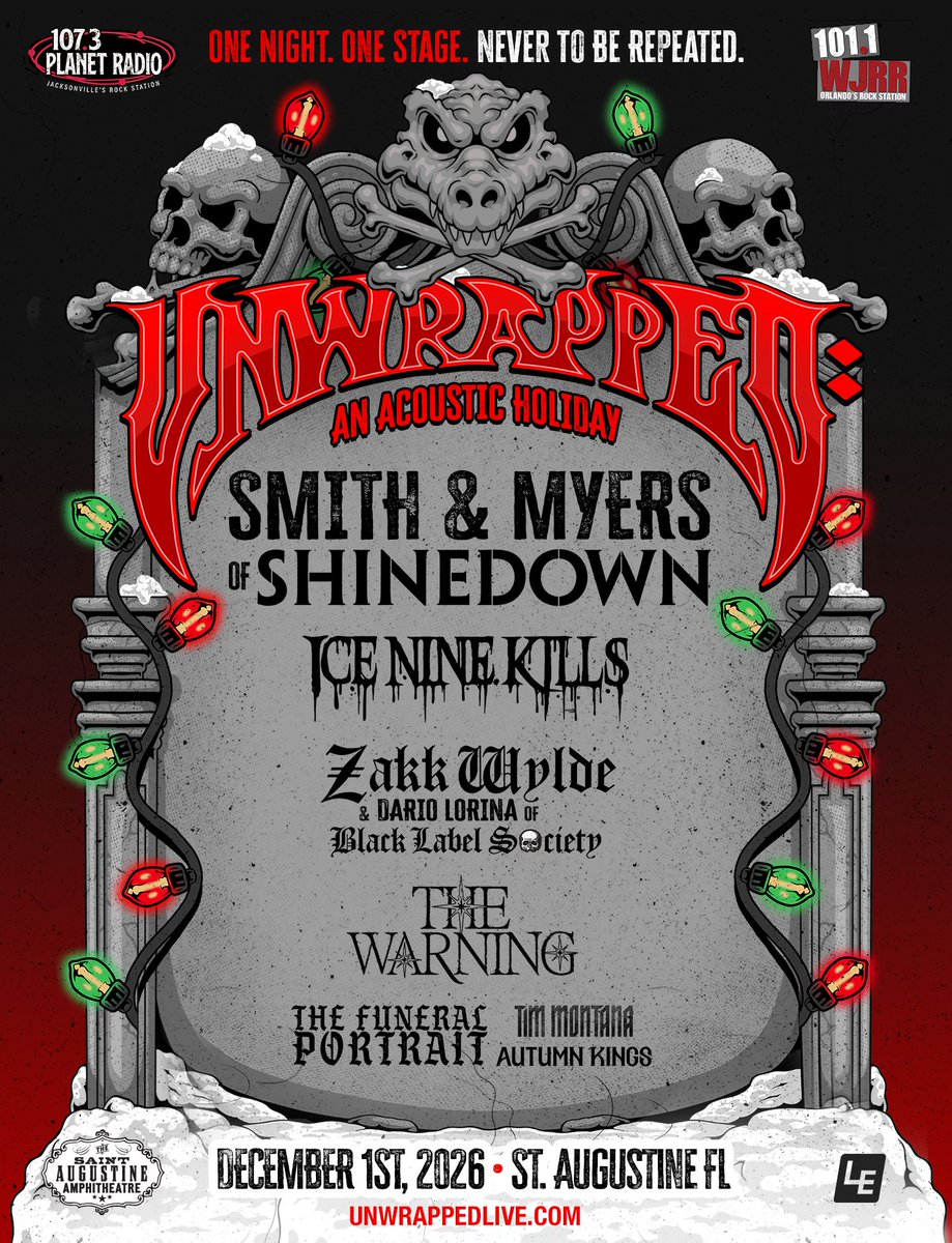 PlanetRadioJax's tweet photo. 107.3 PLANET RADIO &amp; 101.1 WJRR kick off the holiday season with Unwrapped: An Acoustic Holiday. A brand-new concert experience FT. acoustic performances &amp; candid storytelling from some of rock’s biggest artists for an intimate holiday celebration unlike anything else. https://t.co/HUFSX2ize9