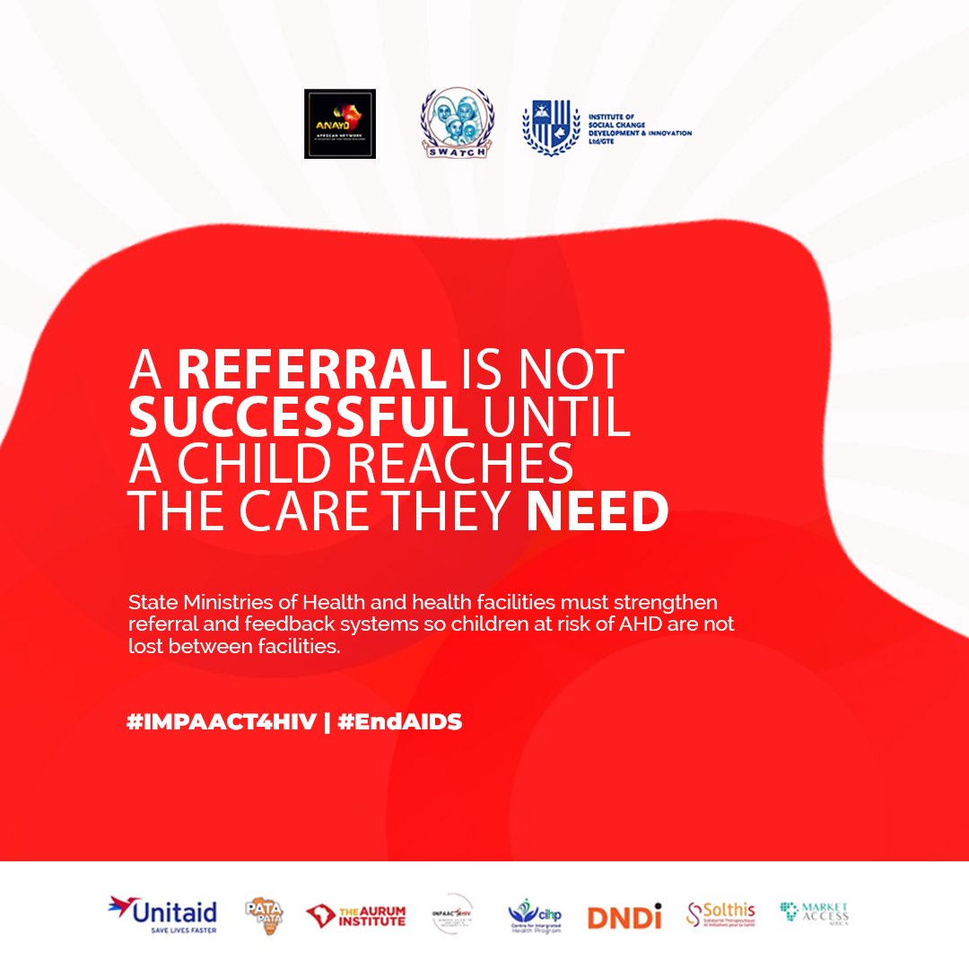 Chidera13Okoli's tweet photo. Close monitoring and reviewing of the referral process at healthcare facilities is essential.

@ANAYD_Africa @iscodionline @swatchngo @FMOH @NACA @NASCP @NHIA @UNICEF @UNAIDS @UNFPA @WHO @CHAI_Health @WORLDBANK @PATA @Aurum @teampata @afrocab
*#IMPAACT4HIV* https://t.co/2Uoq5j2wL6