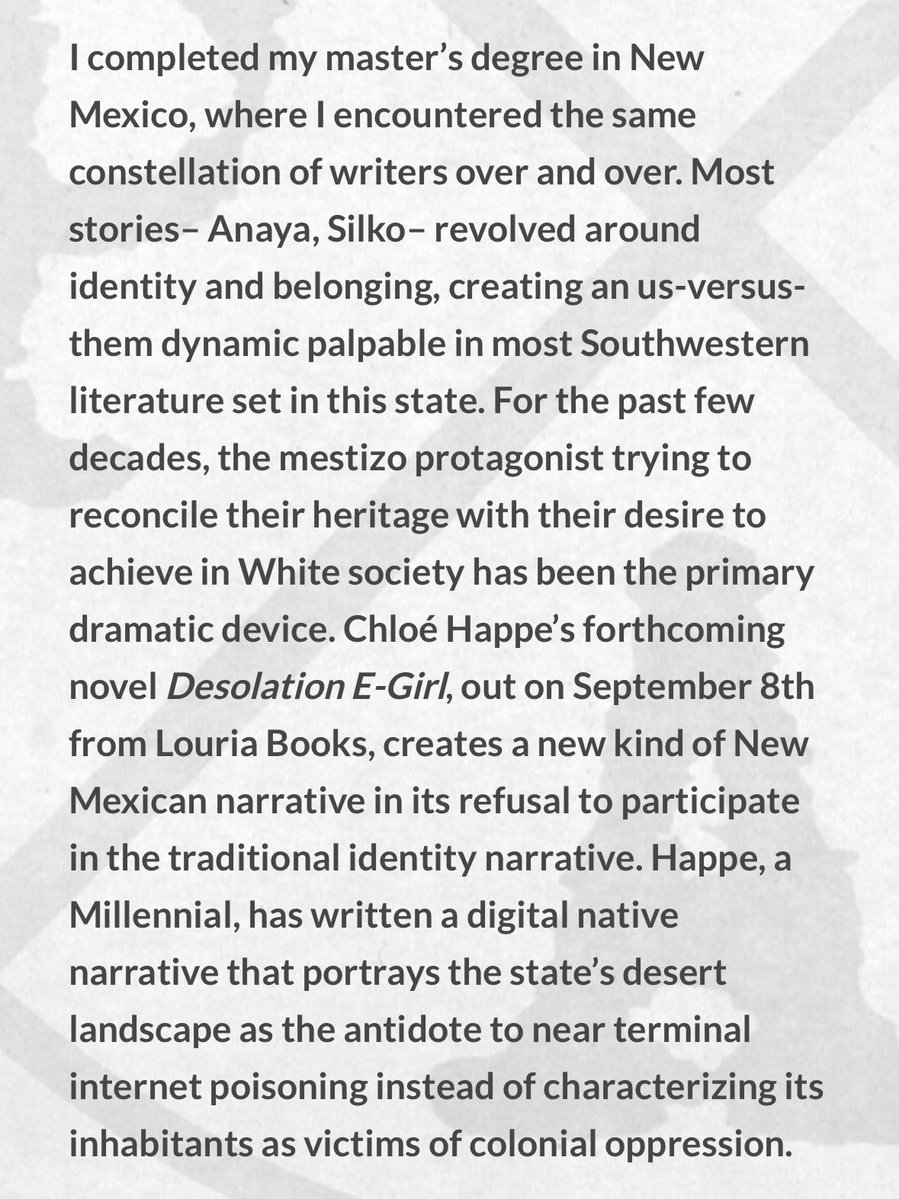 emily_sipiora's tweet photo. Tap into my new thesis for literature in New Mexico. @bronzeageshawty’s book is available now from @LouriaBooks 🏜️ https://t.co/802mvTBPkY