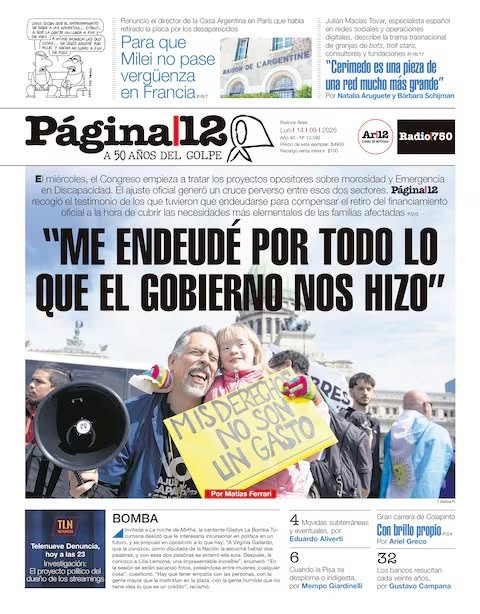 PEREYRALINO's tweet photo. Portada de Página/12 del lunes 14/09/2026

"ME ENDEUDÉ POR TODO LO QUE EL GOBIERNO NOS HIZO"    
Personas con discapacidad atravesadas por las deudas y la morosidad
La crisis del sistema de apoyos, el ajuste en las pensiones y los problemas de salud mental forman un combo letal https://t.co/ptX8tIZYKo