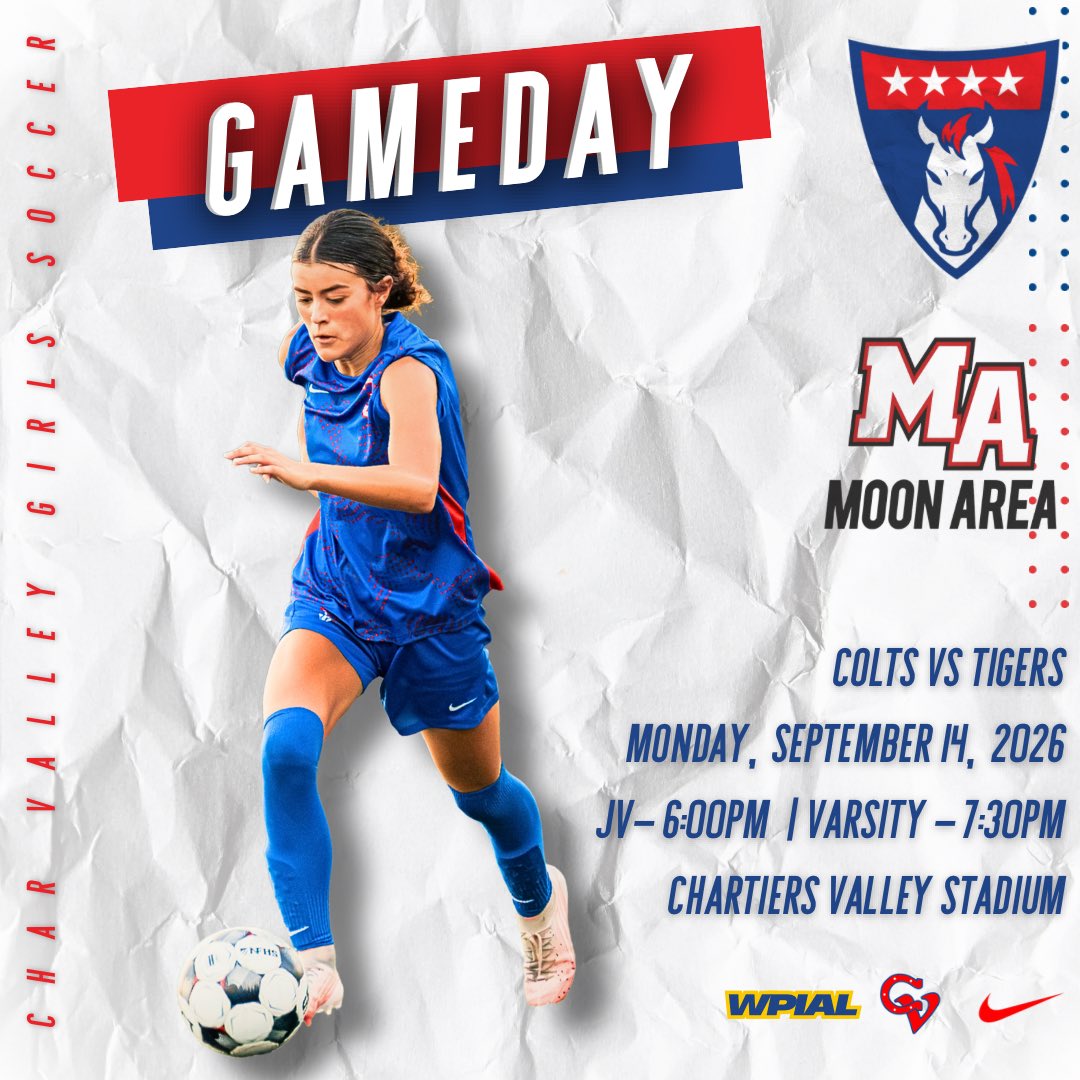cv_gsoccer's tweet photo. It's a #GirlsSoccer GAMEDAY in The Valley🔵🔴!!! 

Our girls are back in action at home 🏠 this evening vs Moon Area! JV starts us off at 6pm, followed by Varsity Kickoff at 7:30pm from Chartiers Valley 🏟️

#ColtsSoccer #HeartOfTheValley #NoPlaceLikeHome
@CVColtsAD @pghsoccernow https://t.co/dJ2kdN1VUJ
