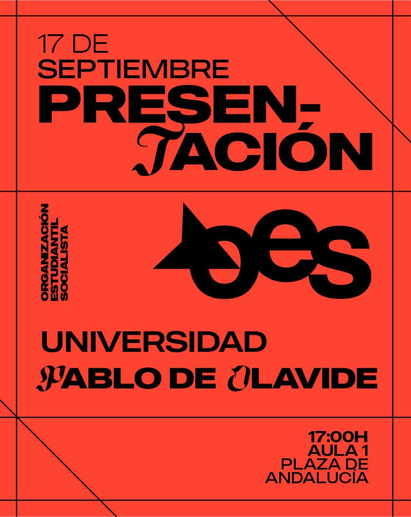 OES_Sevilla's tweet photo. Este jueves 17 de septiembre estaremos en la UPO presentando la OES. A las 17:00 daremos a conocer nuestro proyecto político. Luego habrá un espacio de socialización.

🗓️ Jueves, 17 de septiembre

📍Aula 1, Plaza de Andalucía (detrás de Santa Clara)

¡Os esperamos a todas! 🚩🚩🚩 https://t.co/DSgAWiJxoe