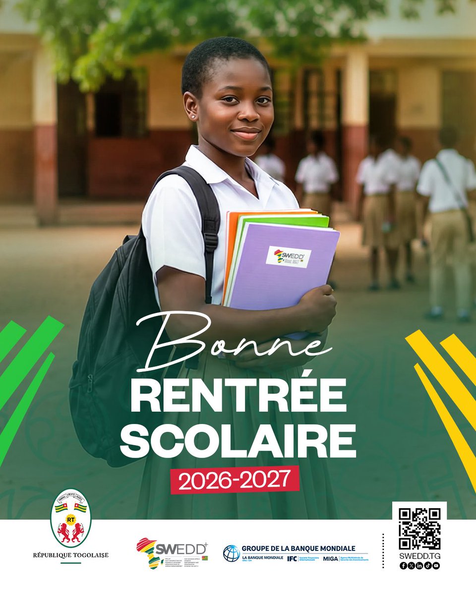 sweddplustogo's tweet photo. Les classes ouvrent leurs portes. Une nouvelle année commence.

À toutes les filles et à tous les élèves du Togo, nous souhaitons une excellente rentrée scolaire 2026-2027.

Que les kits reçus deviennent les compagnons de vos apprentissages, de vos efforts et, ⤵️

#SWEDDTogo https://t.co/l6pt5gZ7TF
