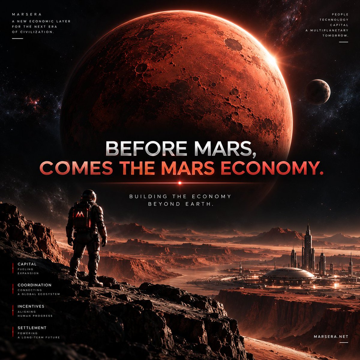 MarsEraLabs's tweet photo. The future space economy needs infrastructure.

Capital. Coordination. Incentives. Settlement.

MARSERA is building it — on-chain.

Before Mars, comes the Mars Economy. 🚀 https://t.co/eAIwJHuOYK