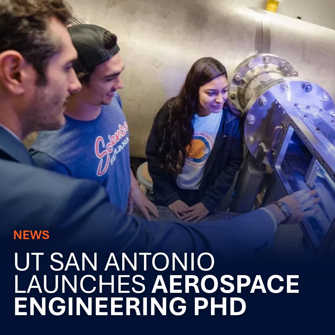 UTSA's tweet photo. Big news! We've launched a Ph.D. in Aerospace Engineering. 🚀

From hypersonics to space exploration, we're preparing the next generation of researchers to tackle the future of aerospace, right here in San Antonio.

Learn more about our new doctoral degree program: https://t.co/763TQOHKPU

@UTSA_CEID | @UTSystem