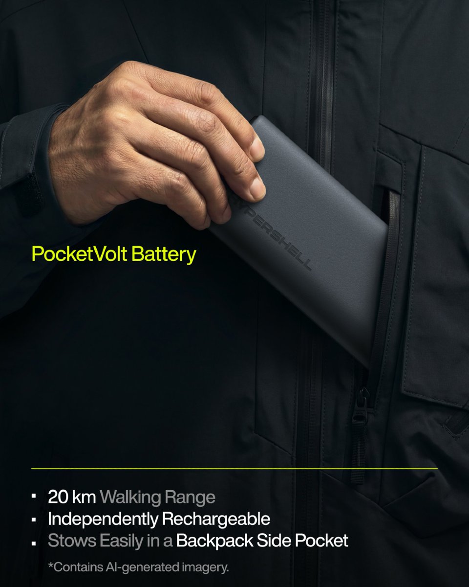 HypershellTech's tweet photo. WHY HALO / 07
Why Halo? Because your next adventure starts with packing light.

Just 2.6 kg at its core. Folds to under 8 L.
Built with carbon fiber and titanium. Easy to pack and take along.

The PocketVolt Battery delivers a 20 km walking range on level ground. It charges independently and fits in a backpack side pocket.

Travel Light. Go Further.

👉 Make your next move. Pre-order Hypershell Halo via the link: https://t.co/zDnfgMMdCa
#Hypershell #HypershellHalo #Exoskeleton #FullLegExoskeleton #WearableTech