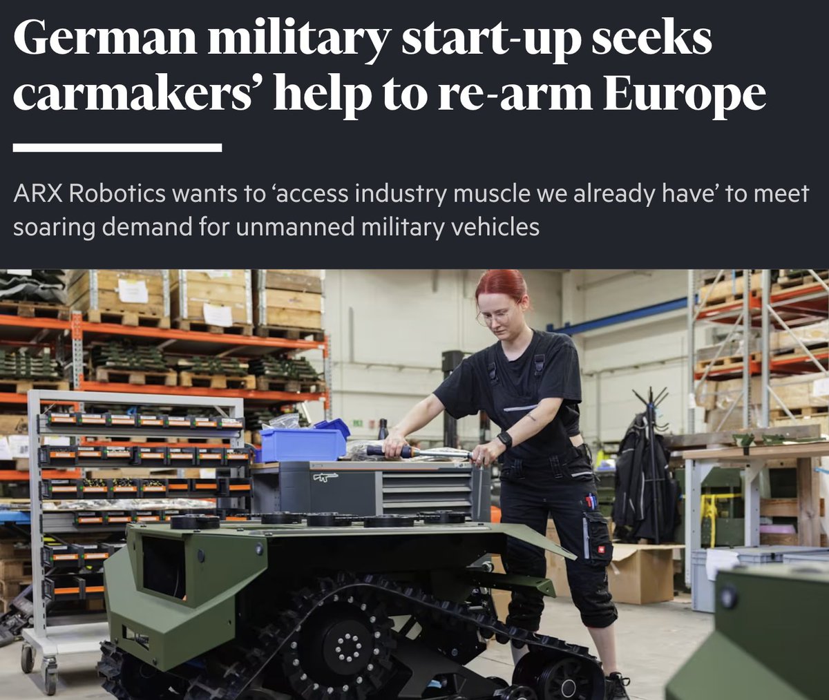 agent_of_change's tweet photo. A plan is being developed to convert Europe’s car factories to military production. The German government is actively pushing tie-ups between its “beleaguered car industry” and its “booming defence sector”. Volkswagen’s Osnabrück plant has already been handed over to the Israeli arms company Rafael to manufacture parts for the so-called Iron Dome – the purpose of which is to allow Israel to carry out its genocidal and expansionist project without fear of retaliation.

It’s a bad strategy on multiple levels.

It’s bad politically, because it feeds three ongoing disasters: genocide in Gaza, the proxy war against Russia, and the criminal US-Israeli war on Iran and Lebanon. Binding European industry to those projects doesn’t make Europeans safer or more prosperous; rather, it makes the continent a permanent logistical rear base for wars decided in Washington and Tel Aviv.

It’s bad strategically, because it deepens Europe’s commitment to US geostrategy. The German car industry is “beleaguered” for well-known reasons: Berlin joined the sanctions war on Russia and cut itself off from cheap pipeline gas. It cheered on a war on Iran that sent energy prices through the roof. It failed to invest in technology or its workforce. It limited its cooperation with China. All these decisions essentially serve a US agenda. And now the proposed remedy for a crisis manufactured by Atlanticism is… more Atlanticism.

It’s bad economically, because arms production is not a sound industrial strategy. Sustainable growth comes from housing people, educating people, keeping people alive, productive investment in transport, green energy, modern supply chains, etc. Developing the means of production, not the means of destruction. Ordinary people in Europe are already paying the bill for this madness in the form of energy costs, inflation, austerity, wage stagnation, crumbling services and infrastructure. European arms companies are doing well, but the mass of the population is being impoverished.

Europe has a choice: it could use its industrial base to build the green transition, cooperate extensively with China, restore normal relations with Russia and Iran, adapt to multipolarity and pursue a policy of indivisible security. Or it can pin its hopes on the US-Israeli war machine.