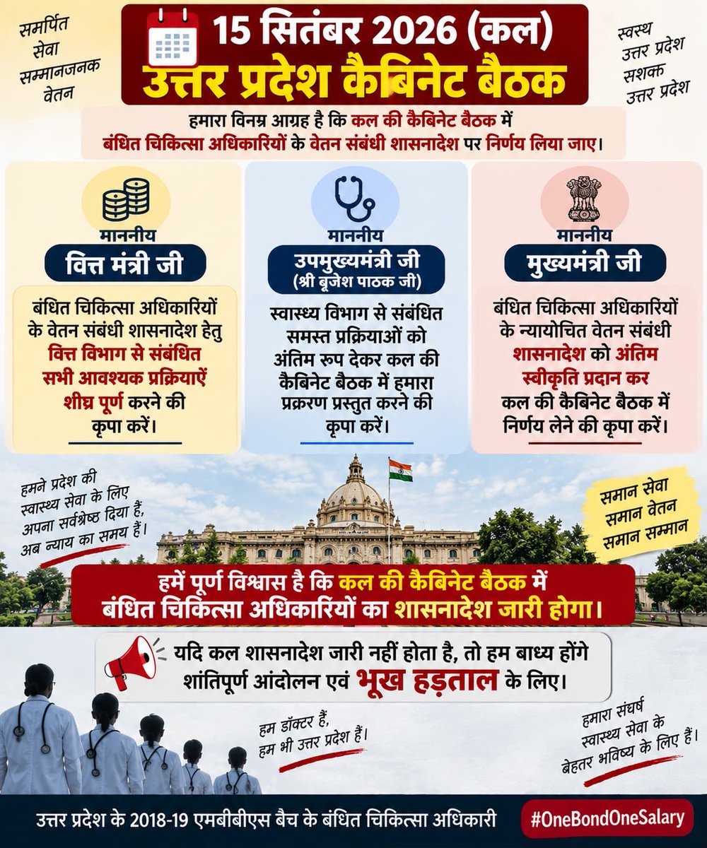 singh_Vishesh56's tweet photo. कल की कैबिनेट बैठक में बंधित चिकित्सा अधिकारियों के लंबित शासनादेश पर निर्णय लेने की कृपा करें। अब आश्वासन नहीं, शासनादेश चाहिए। @upgovt 
 @SureshKKhanna @CMOfficeUP
@brajeshpathak
@myogiadityanath
@NEWS18UP
@ANINewsUP
@thelallantop
@bbcnews
@Ravishndtvl 
#onebondonesalary https://t.co/MYw4PBvvuS