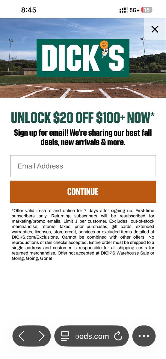 MrGinPapi's tweet photo. @sohappytimenow @GlitchedDeals Just sign for the email and get $20 off https://t.co/qijSsiEnIr