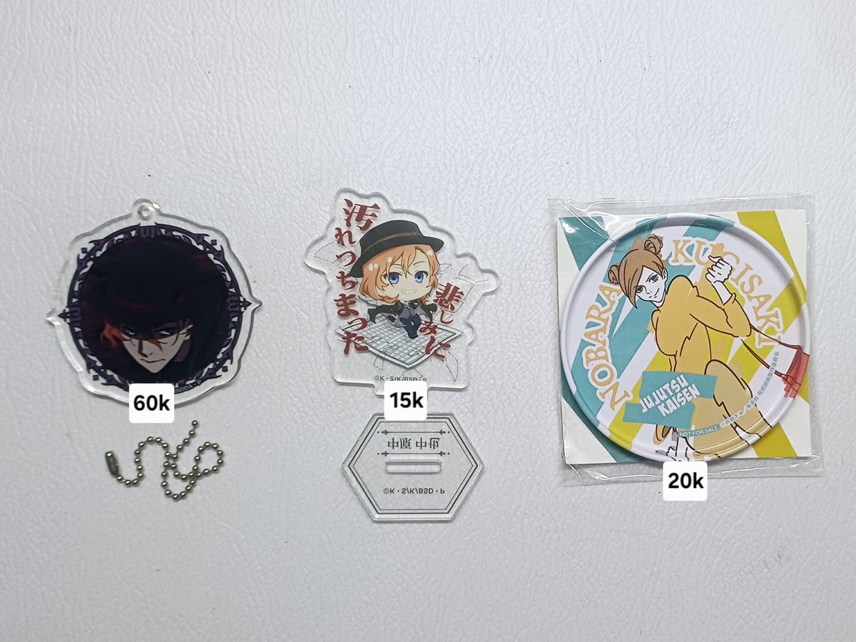 ruuooro's tweet photo. wts official merchs
- windbreaker baseyard keychain / tag charm endo (inc. postcard)
- ichiban kuji badge endo
- chuuya dead apple keychain, mini standee
- jjk x 7 eleven metal coaster nobara
- various fanmerch

#warunganime #warungwbk #warungwindbreaker #warungjjk https://t.co/GMjqMc6xP9