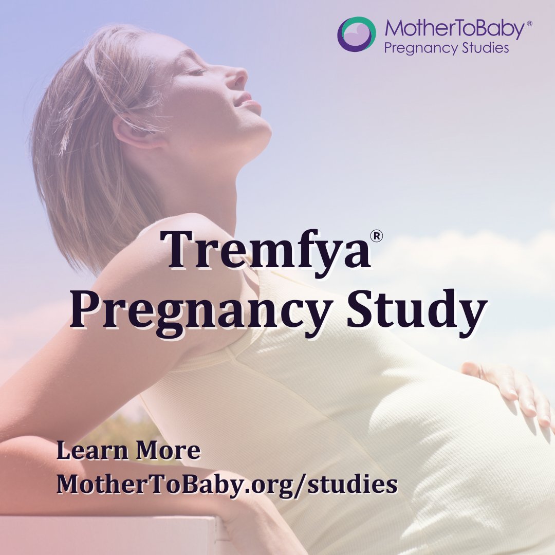 MotherToBaby's tweet photo. Are you pregnant and taking Tremfya® (guselkumab)? Join our study from the comfort of your home. There will be no changes to your treatment. To learn more, call us at 877-311-8972 or complete our easy online form: https://t.co/K8nQK7vGP1. https://t.co/L3XMBjSsl9