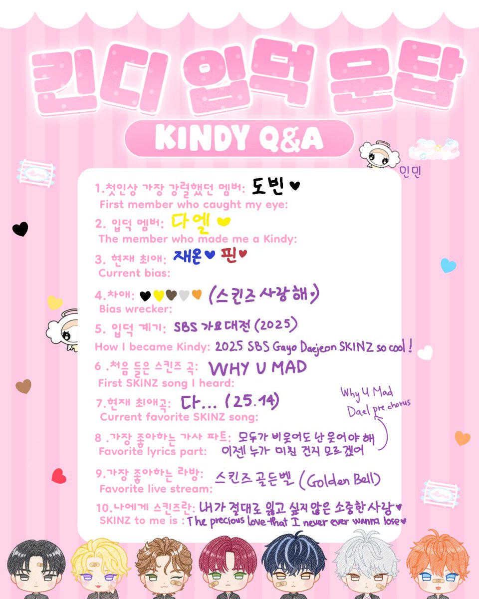 vinta_min's tweet photo. 안녕하세요 킨���분들! ���금해서 킨디 입덕문답 만들어봤어요...
심심할 때 편하게 작성해주시면 감사히 읽을게요! 🙇‍♀️💕

Hi Kindy! I made a quick KINDY Q&A out of curiosity..><
Please feel free to do it whenever you're bored– I'd be so thankful and would love to read your answers! 🙇‍♀️💕

—
(If there are none.....🏃‍♀️‍➡️😶‍🌫️)