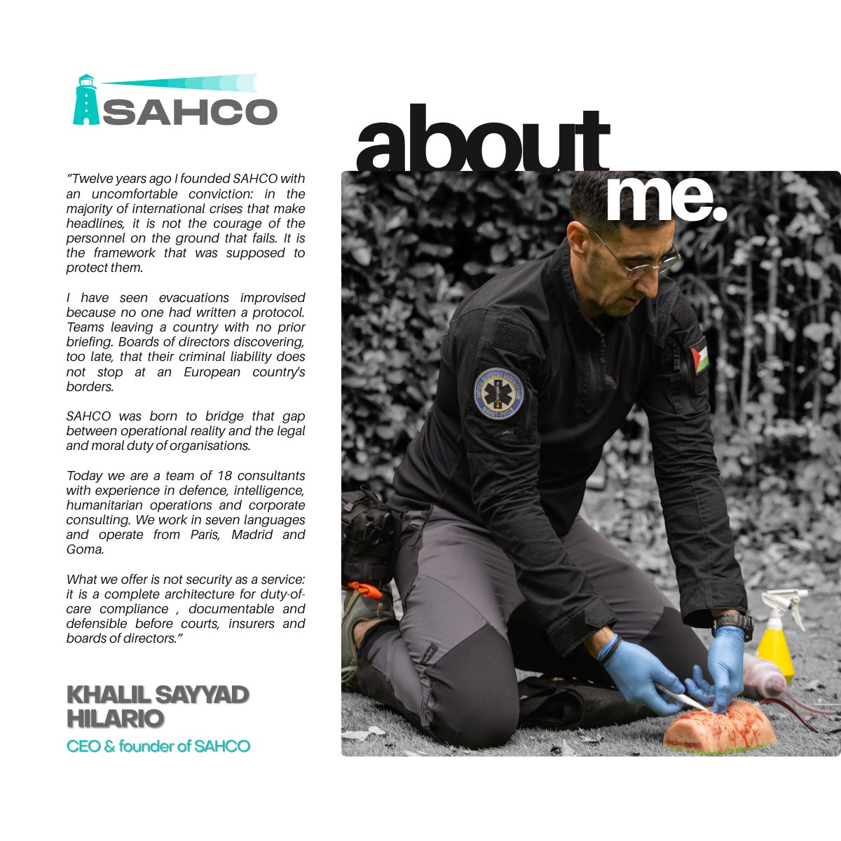 SahcoConsulting's tweet photo. “SAHCO was born to bridge the gap between operational reality and the legal and moral duty of organisations”
@KhalilSHXX, Founder &amp; CEO, shares the vision and experience behind SAHCO.
Security is not just a service. It is a responsibility.
#SAHCOConsulting #Leadership https://t.co/RtrUJNuYGG