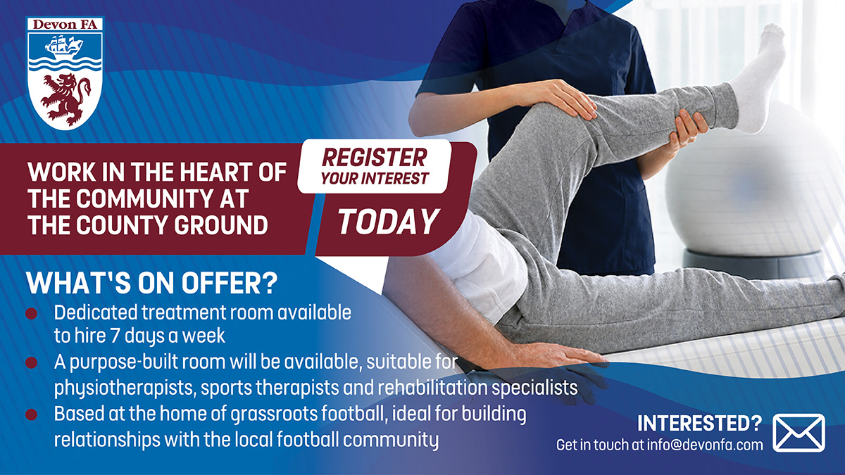 devoncfa's tweet photo. We are delighted to welcome expressions of interest for our new, fully equipped physio room.

As part of our ongoing commitment to player welfare and community development, we are now seeking qualified physiotherapists and massage therapists interested in renting this professional treatment space.

Read more 👉 https://t.co/rpMKwsrfDk

#DevonFootball