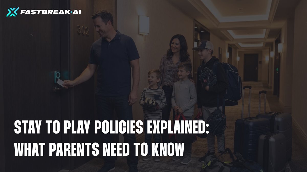 Fastbreakai's tweet photo. That "required" tournament hotel block? You've got more options than you think. 🏨

We put together a parent's guide to stay-to-play policies: where the rule came from, how to spot a bad program, and how to request an exemption without losing your team's spot.

Read the guide now: https://t.co/xejt9D5jeX