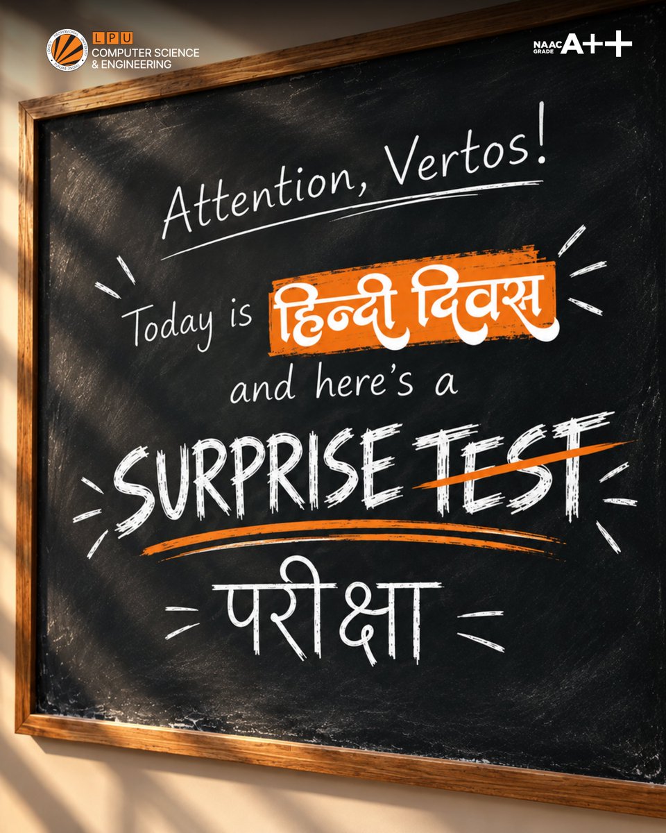 scselpu's tweet photo. Celebrating the language that adds a little more emotion to every expression! ❤️✨

Warm wishes on Hindi Diwas from the School of Computer Science and Engineering, Lovely Professional University! 

Hindi Diwas, Hindi Language, LPU CSE, Indian Culture, Desi Vibes

#HindiDiwas #LPUCSE #HindiVibes #LPU